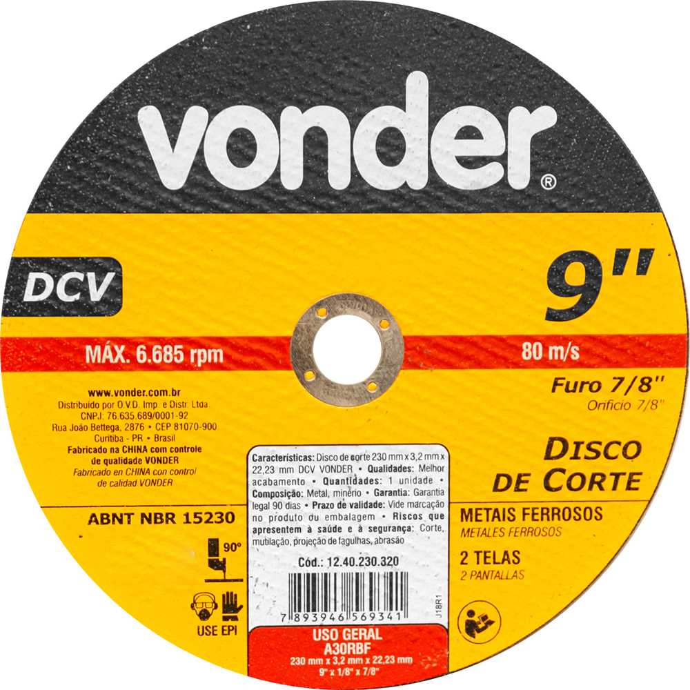 Disco De Corte 230 Mm X 3 2 Mm X 22 23 Mm DCV Vonder